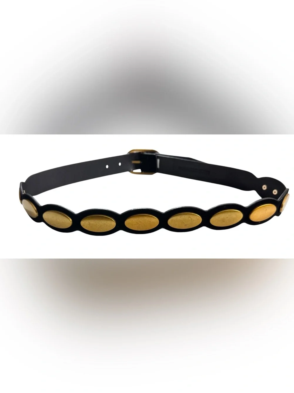 Gold Accent Medallion Black Faux Suede Belt Size M/L NWOT